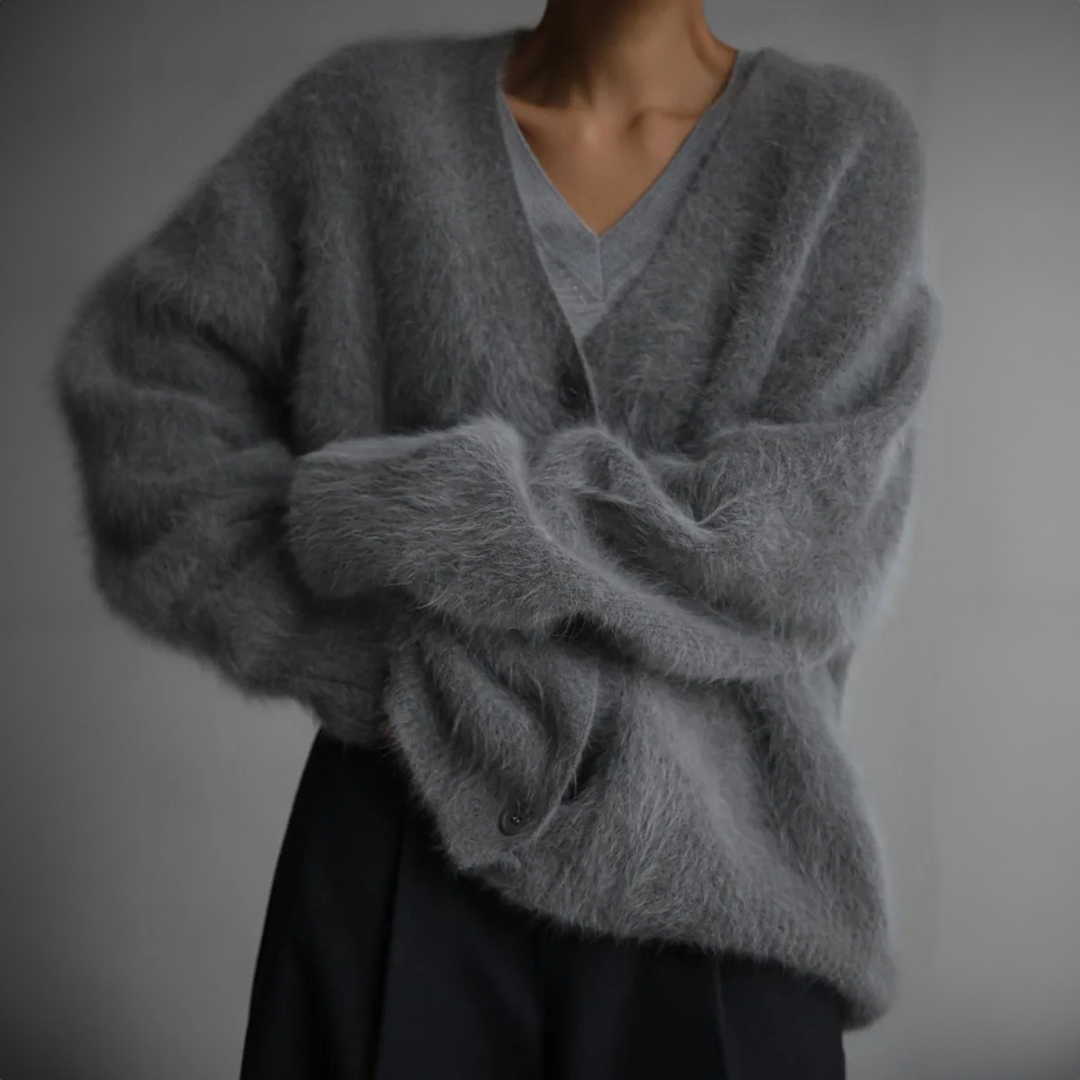 Women's Cardigan - Soft Mohair - Oversized Fit - Long Sleeves - Button Closure