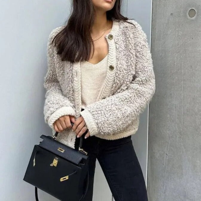 Women's Cardigan Jacket - Soft Teddy Texture - Open Front - Relaxed Fit