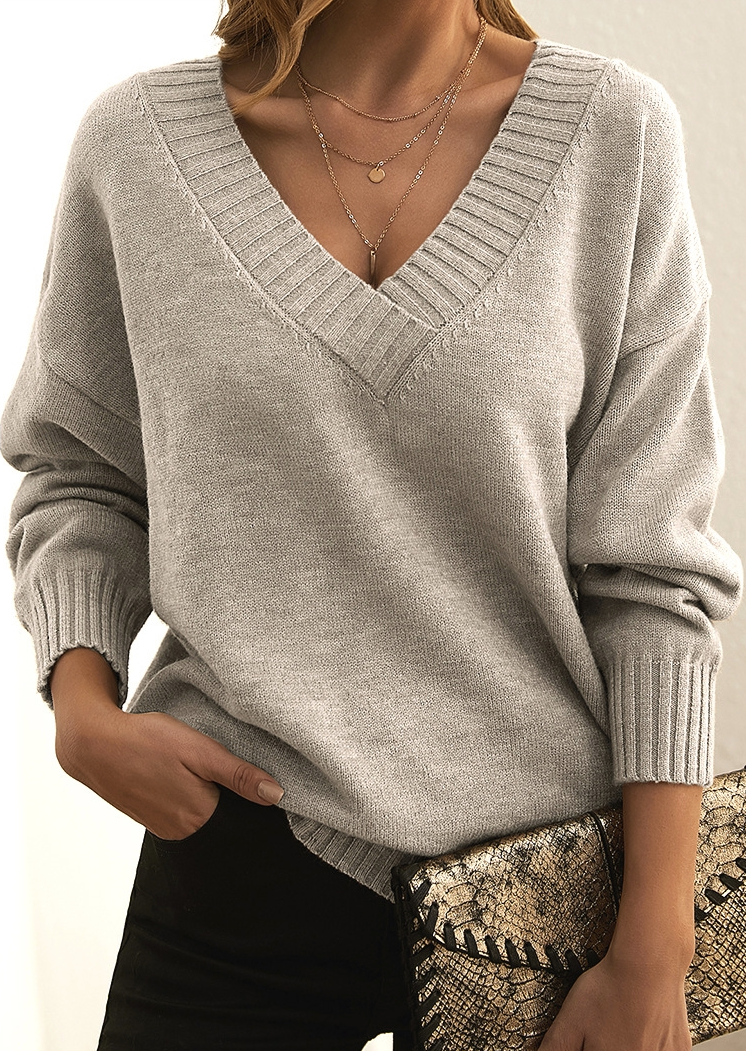 Women's Knit Sweater - Soft Wool Blend - V-neck - Relaxed Fit - Long Sleeves