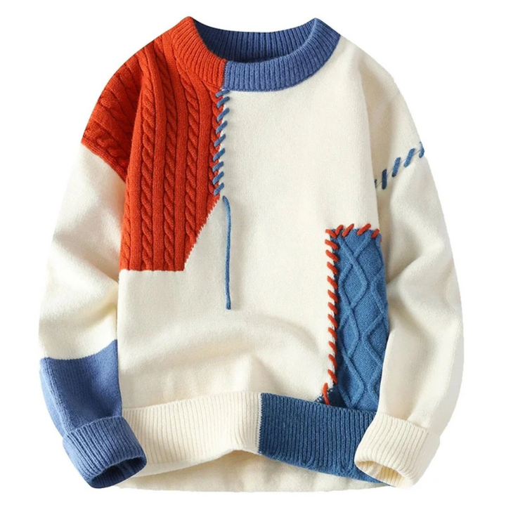 NOVELA™ – Contemporary Knit Top Featuring Unique Patchwork Design
