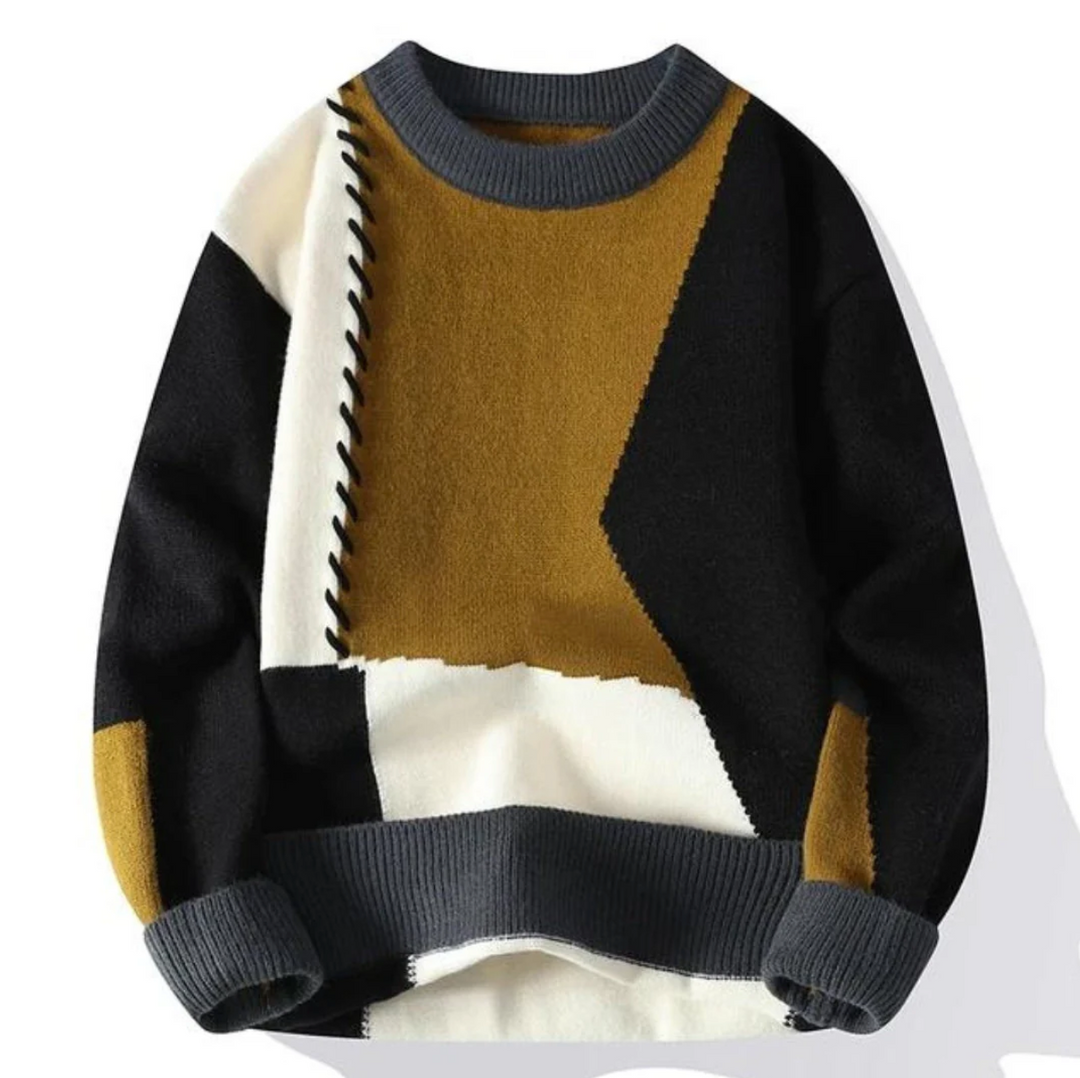 NOVELA™ – Contemporary Knit Top Featuring Unique Patchwork Design