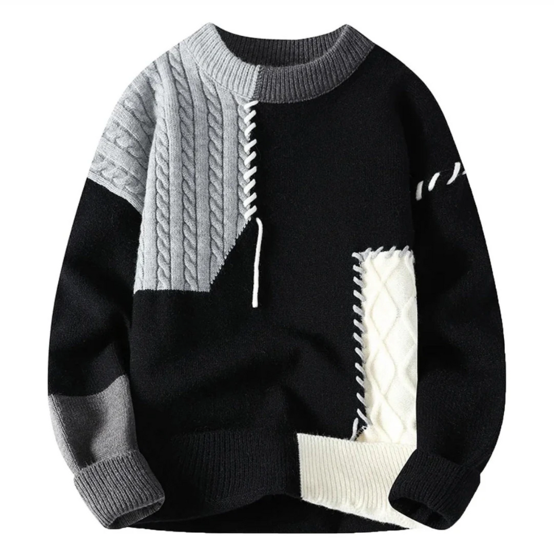 NOVELA™ – Contemporary Knit Top Featuring Unique Patchwork Design