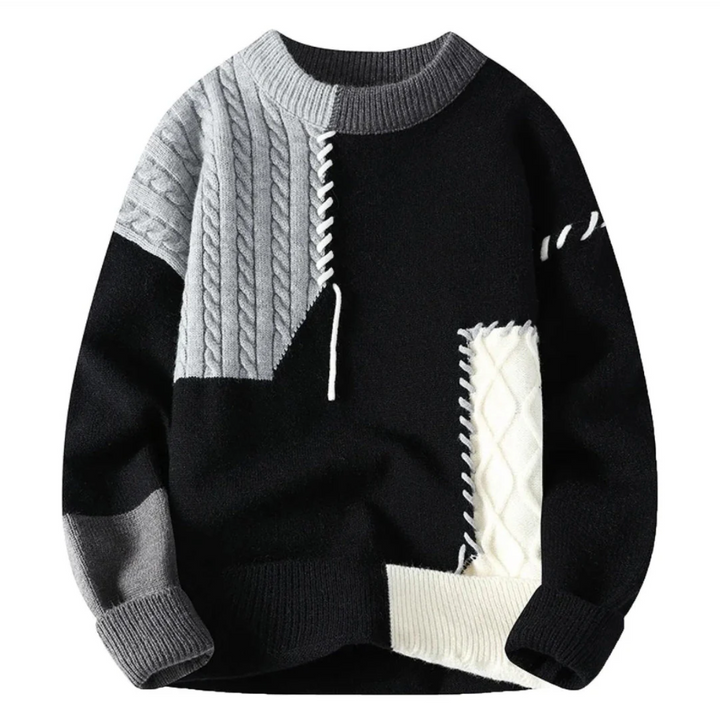 NOVELA™ – Contemporary Knit Top Featuring Unique Patchwork Design