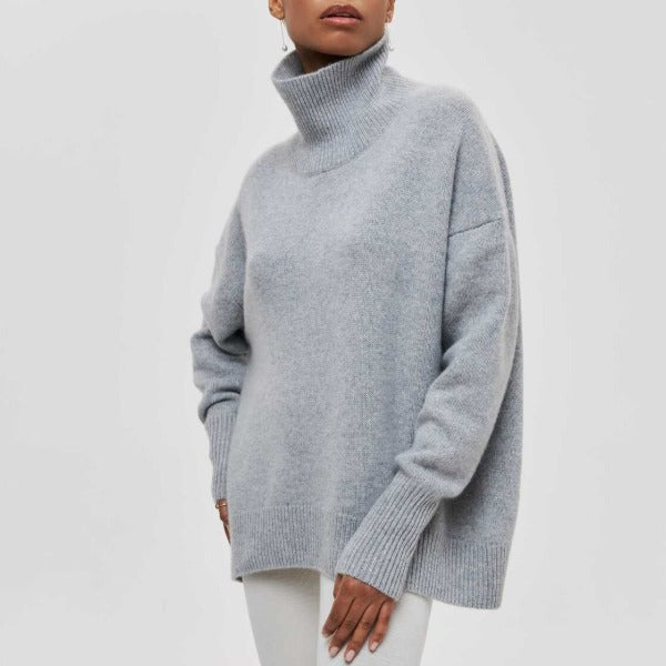Women's Turtleneck Sweater - Oversized Fit - Soft Knit - Ribbed Edges