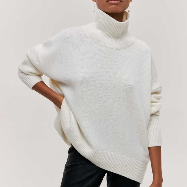 Women's Turtleneck Sweater - Oversized Fit - Soft Knit - Ribbed Edges