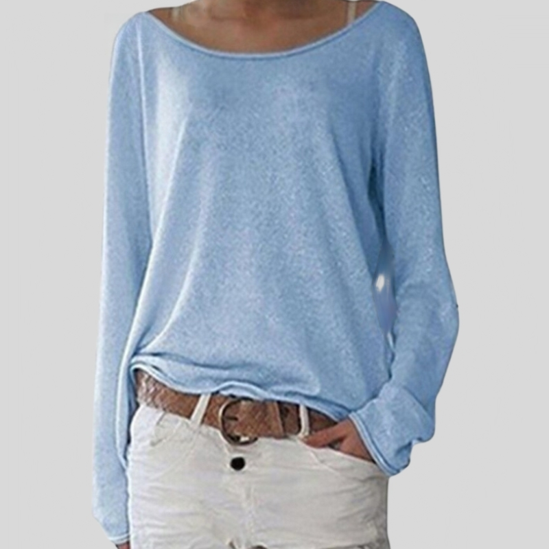 Women's Blouse - Lightweight Fabric - Off-Shoulder - Long-Sleeved Loose Fit