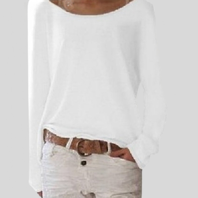 Women's Blouse - Lightweight Fabric - Off-Shoulder - Long-Sleeved Loose Fit