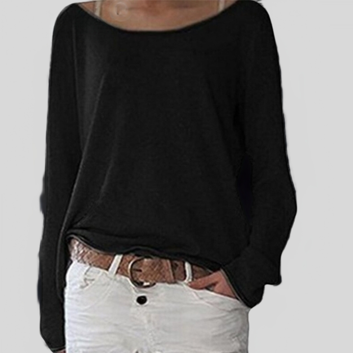 Women's Blouse - Lightweight Fabric - Off-Shoulder - Long-Sleeved Loose Fit