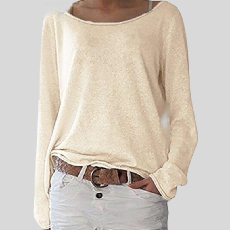 Women's Blouse - Lightweight Fabric - Off-Shoulder - Long-Sleeved Loose Fit