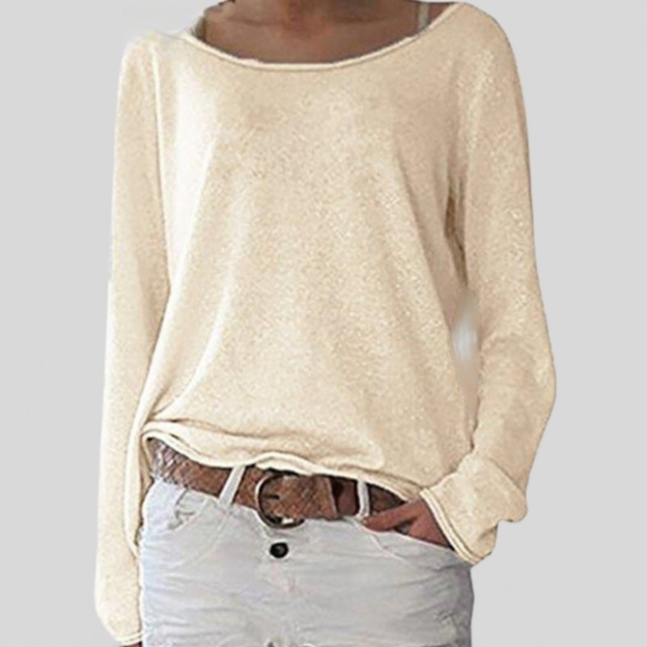 Women's Blouse - Lightweight Fabric - Off-Shoulder - Long-Sleeved Loose Fit