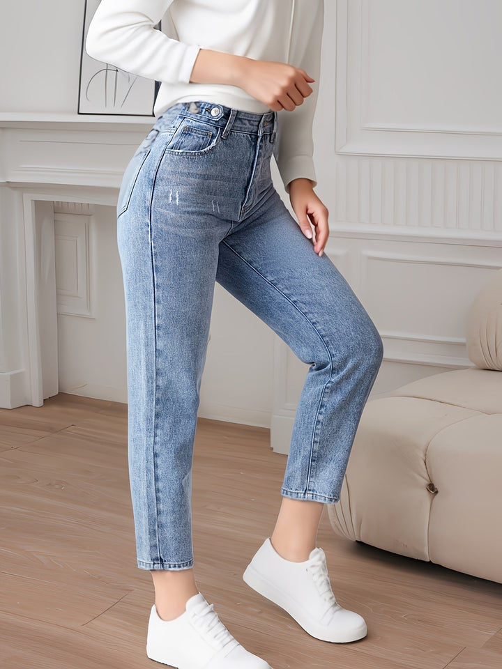 Bellamont - Solid High Waist Jeans in Washed Blue