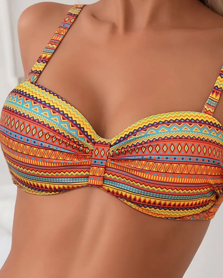 Two-Piece Swimsuit with Striped Bikini Top