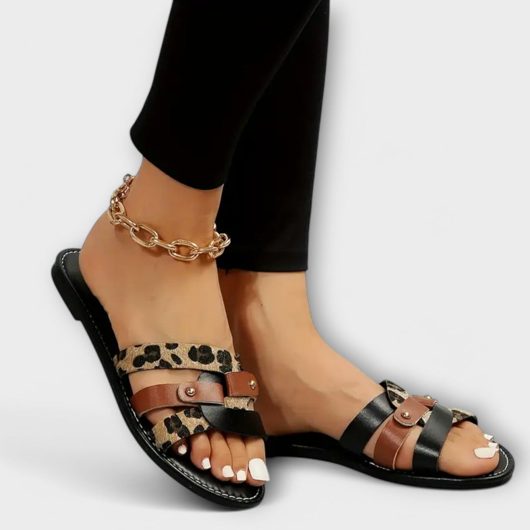 Leopard Print Sandals with Crossed Straps