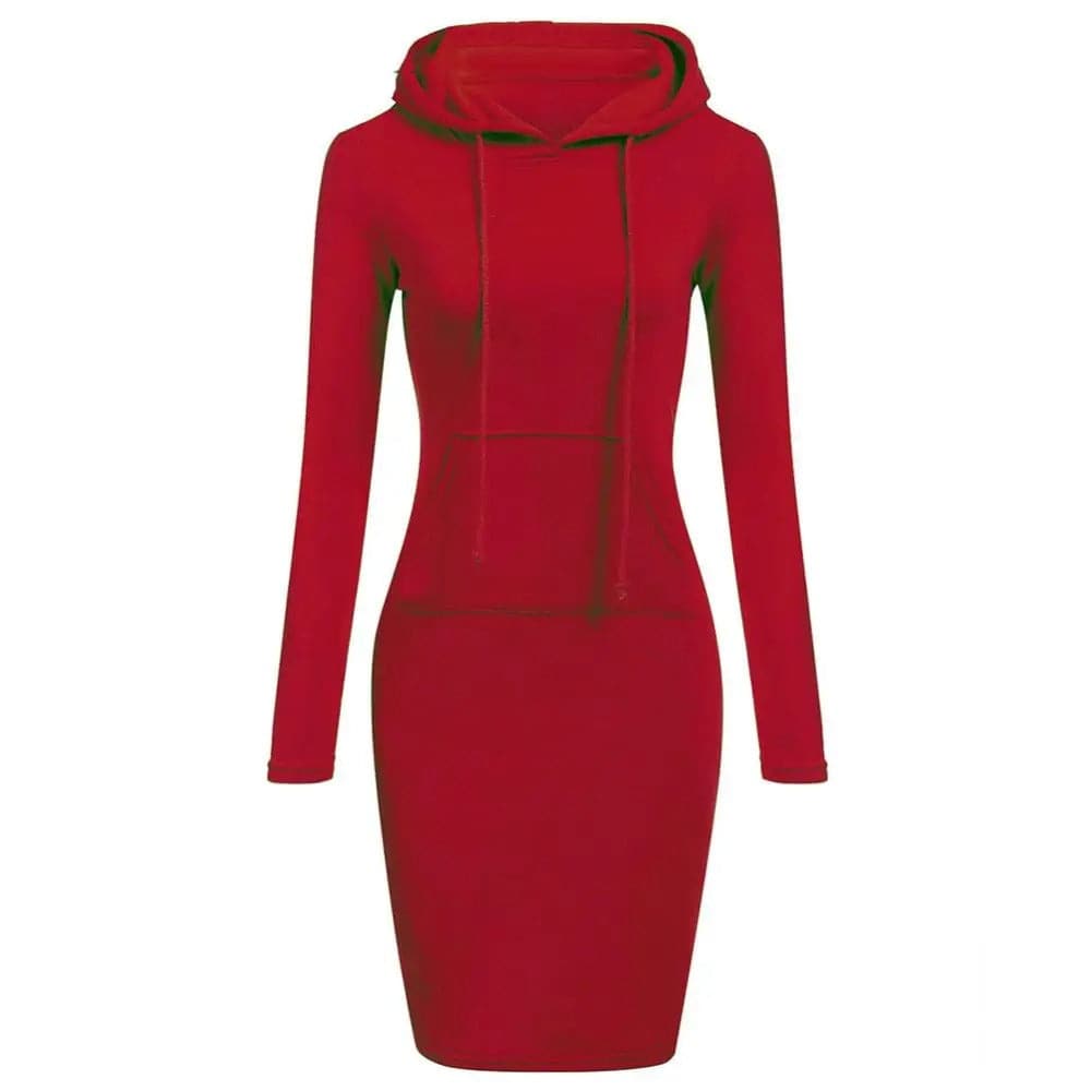Women's Hoodie Dress - Long Sleeve - Adjustable Hood - Kangaroo Pocket - Slim Fit