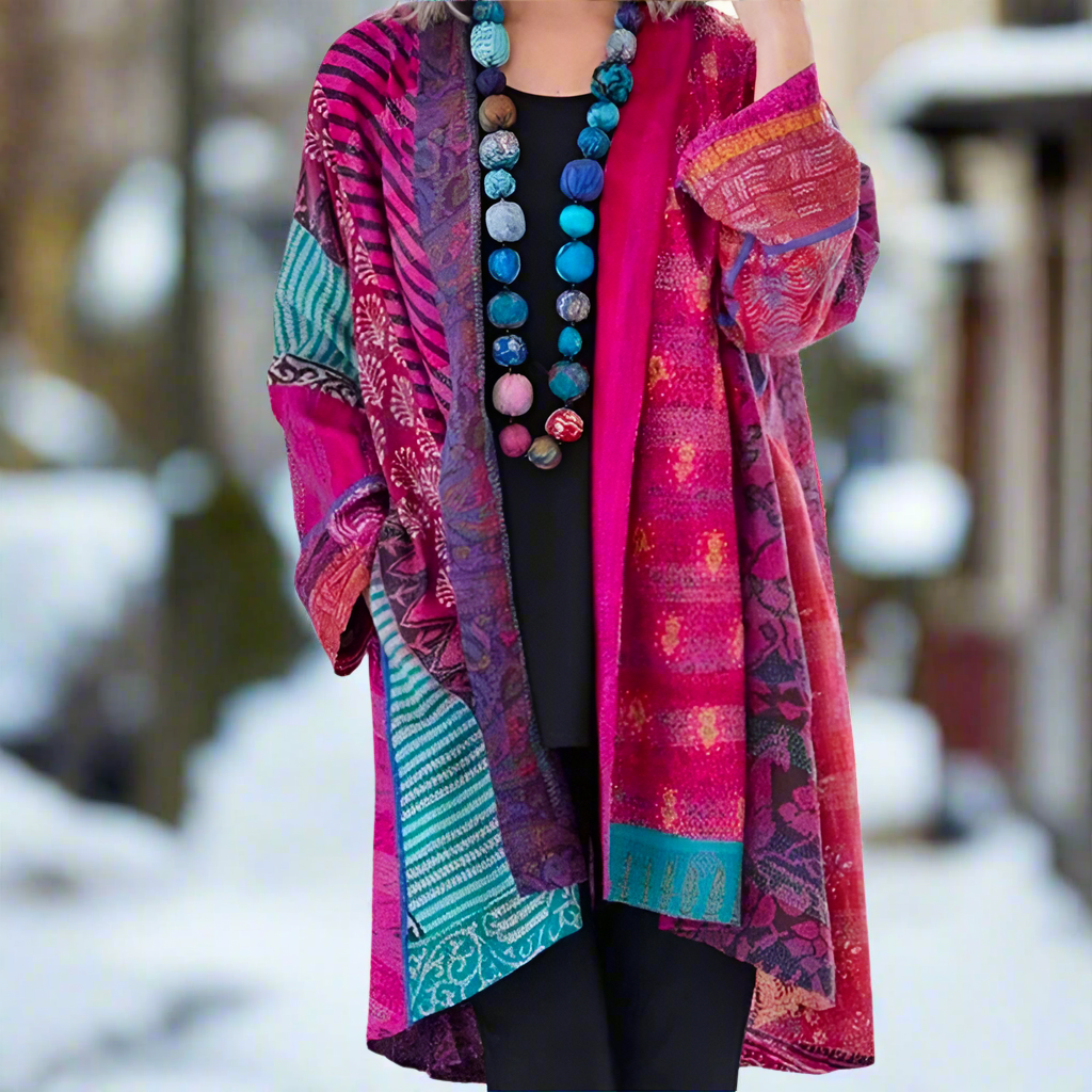 Kimono Jacket for Women - Patchwork Design - Loose Fit - Open Front - Boho Style