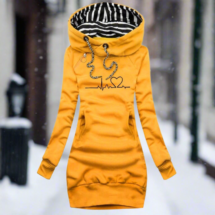 Women's Sweatshirt Dress - Long-Sleeved with Hood - Kangaroo Pocket - Casual Comfort