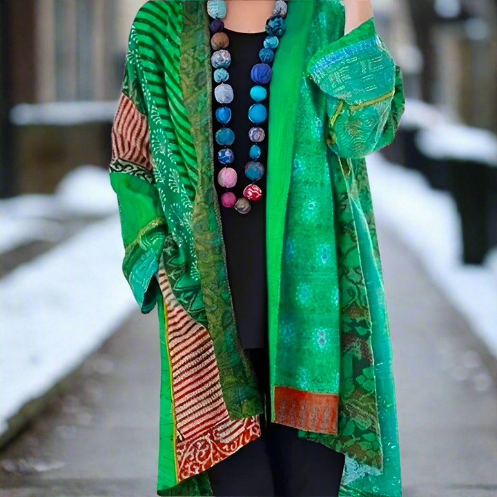 Kimono Jacket for Women - Patchwork Design - Loose Fit - Open Front - Boho Style