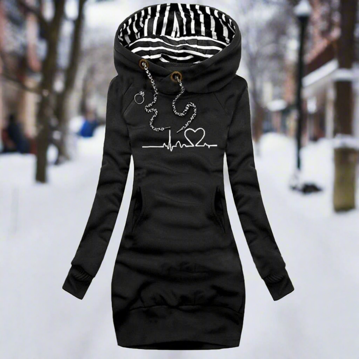 Women's Sweatshirt Dress - Long-Sleeved with Hood - Kangaroo Pocket - Casual Comfort