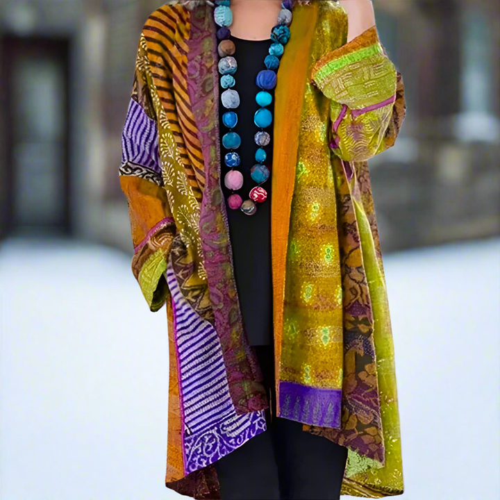 Kimono Jacket for Women - Patchwork Design - Loose Fit - Open Front - Boho Style