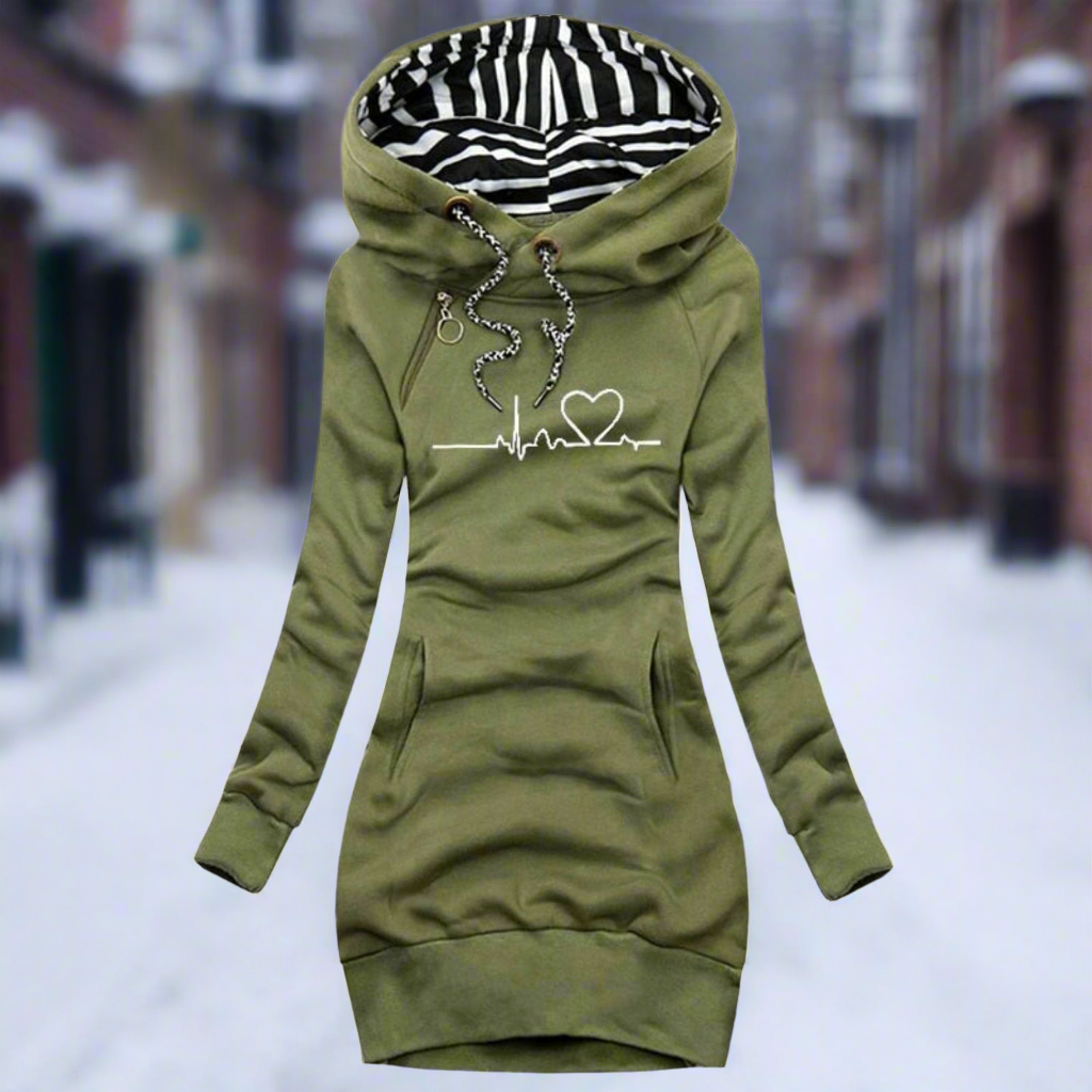 Women's Sweatshirt Dress - Long-Sleeved with Hood - Kangaroo Pocket - Casual Comfort