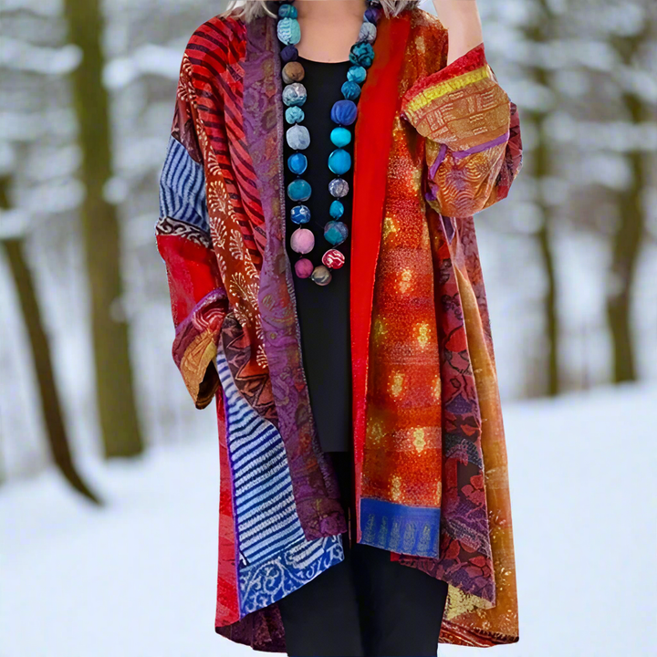 Kimono Jacket for Women - Patchwork Design - Loose Fit - Open Front - Boho Style