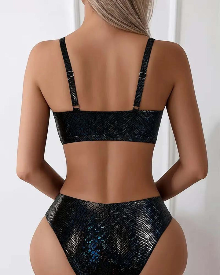 Triangle Cut High-Waisted Bikini Top with Snake Print