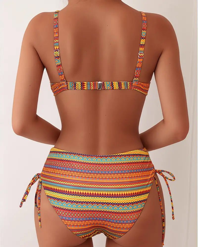 Two-Piece Swimsuit with Striped Bikini Top