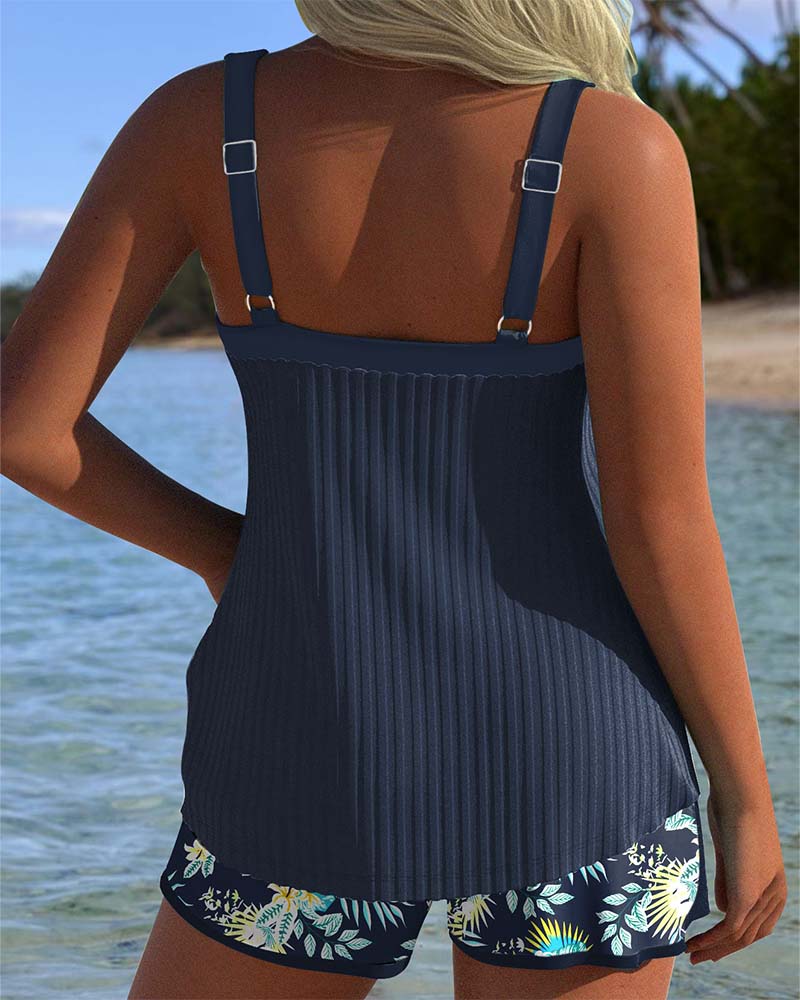 Striped Two-Piece Tankini with Shorts Set