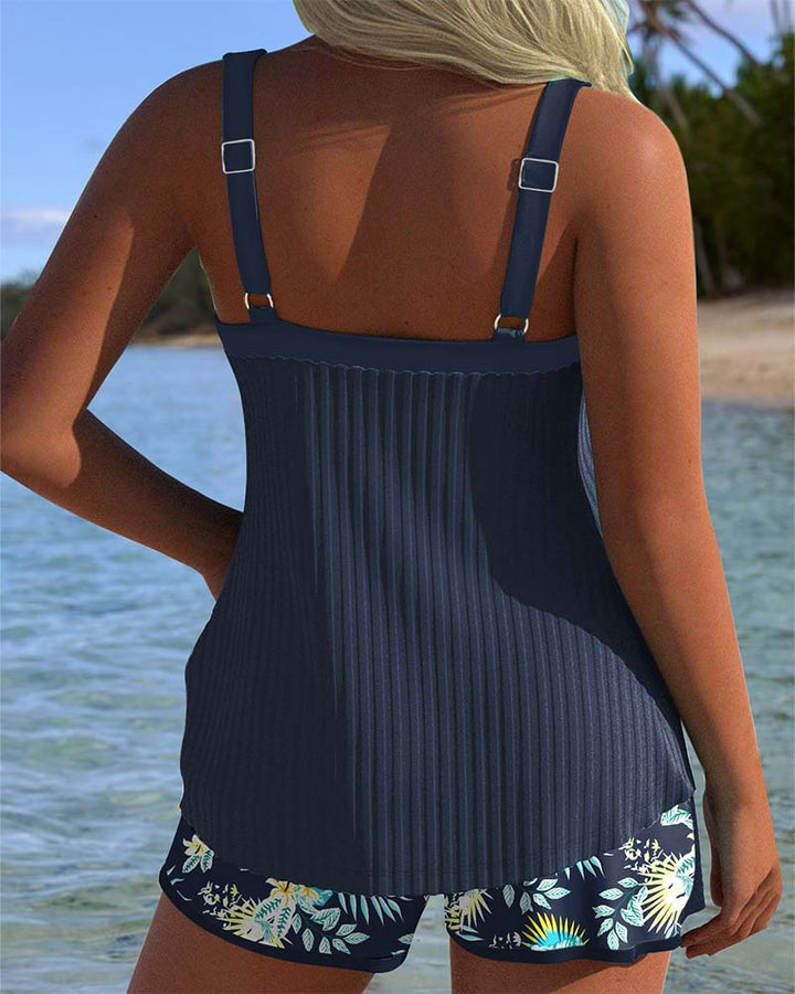 Striped Two-Piece Tankini with Shorts Set