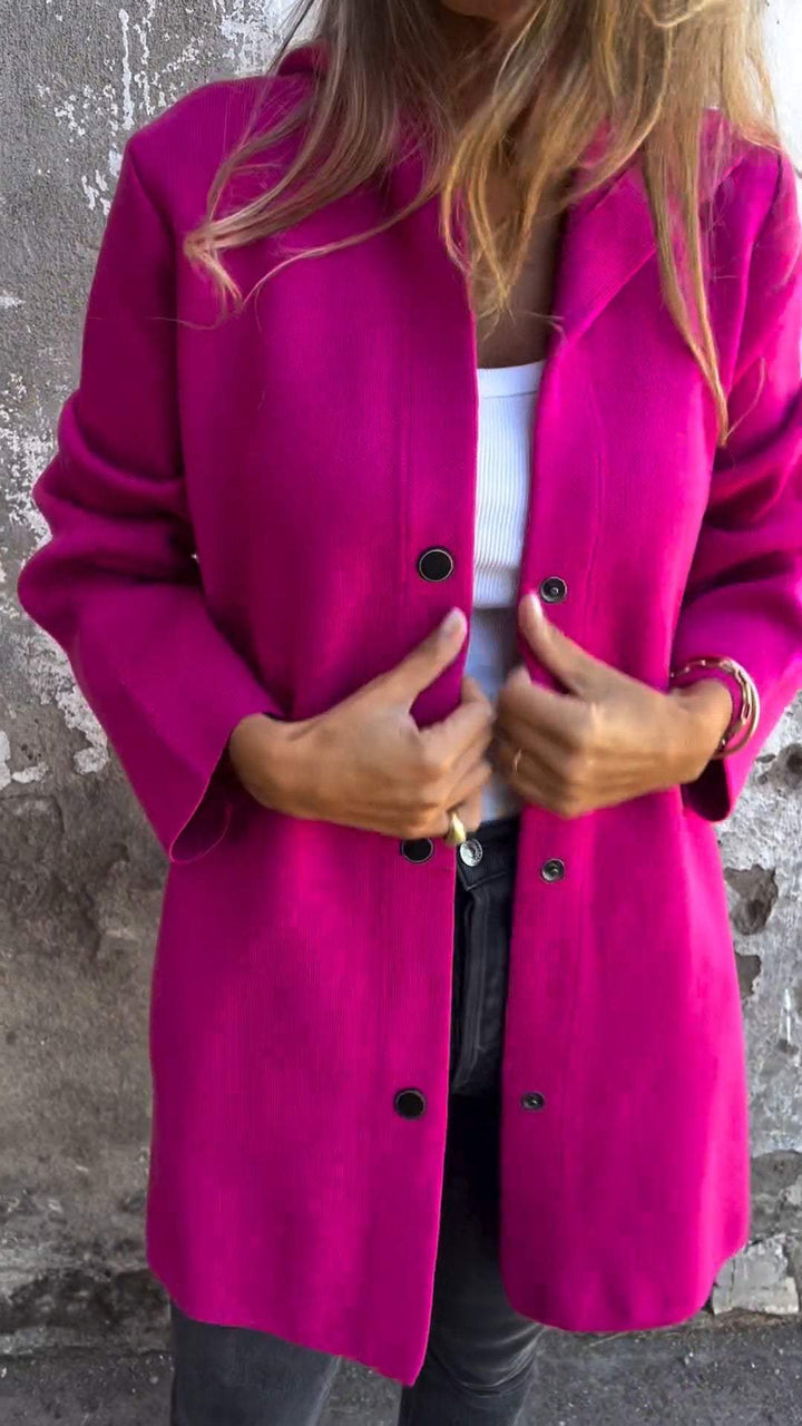 Women's Long Jacket - Wool Blend - Button Closure with Hood - Comfortable Fit