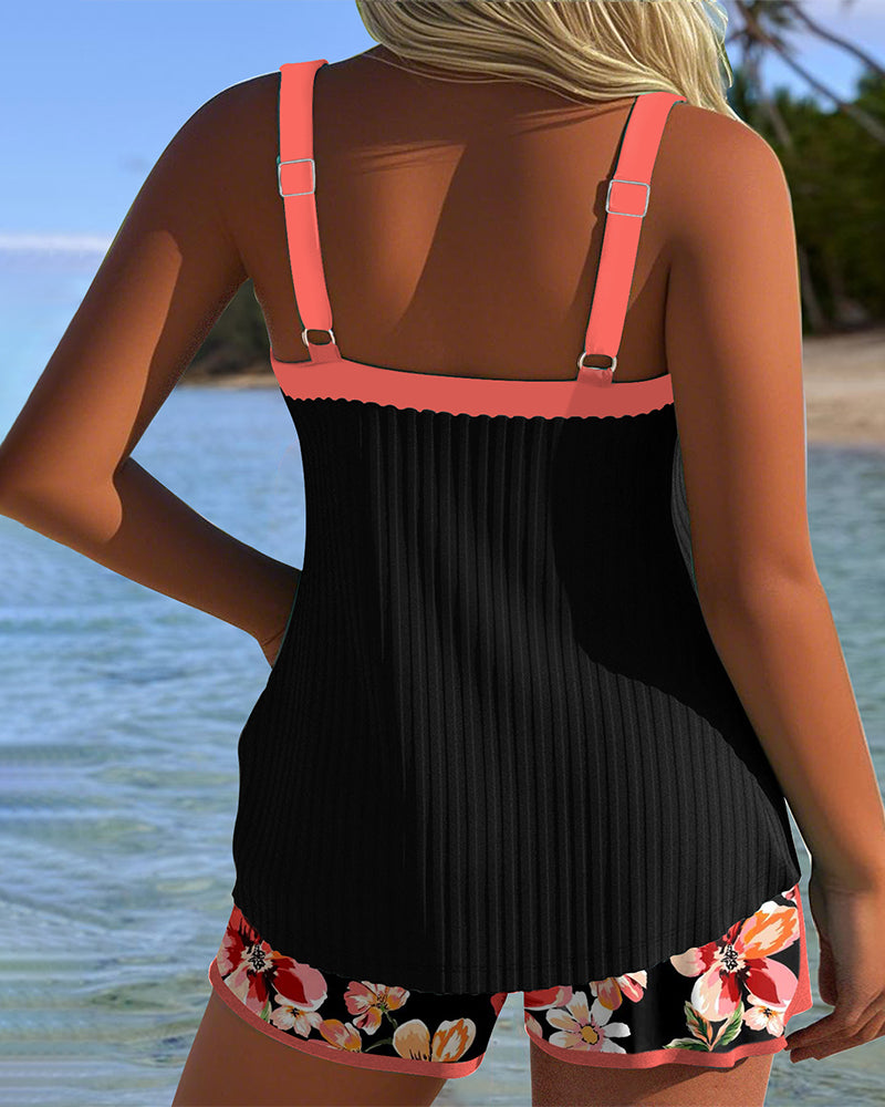 V-Neck Tankini with Pattern and Sport Shorts