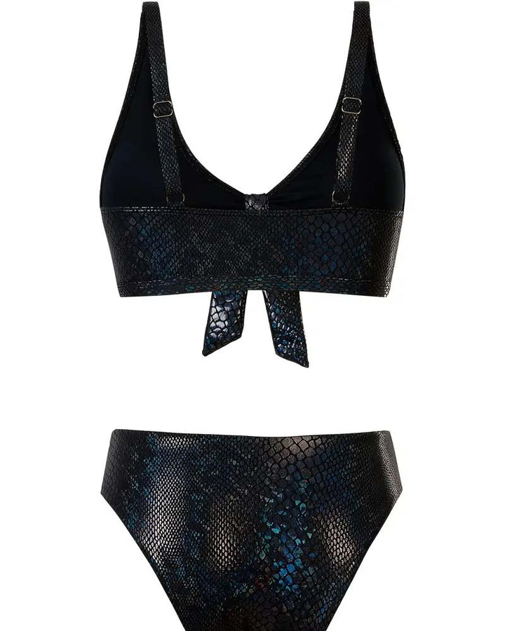 Triangle Cut High-Waisted Bikini Top with Snake Print