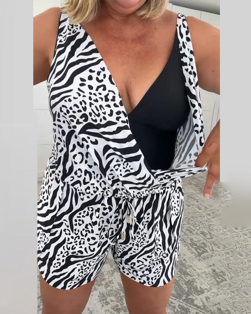 Figure-Hugging Zebra-Print Swimsuit