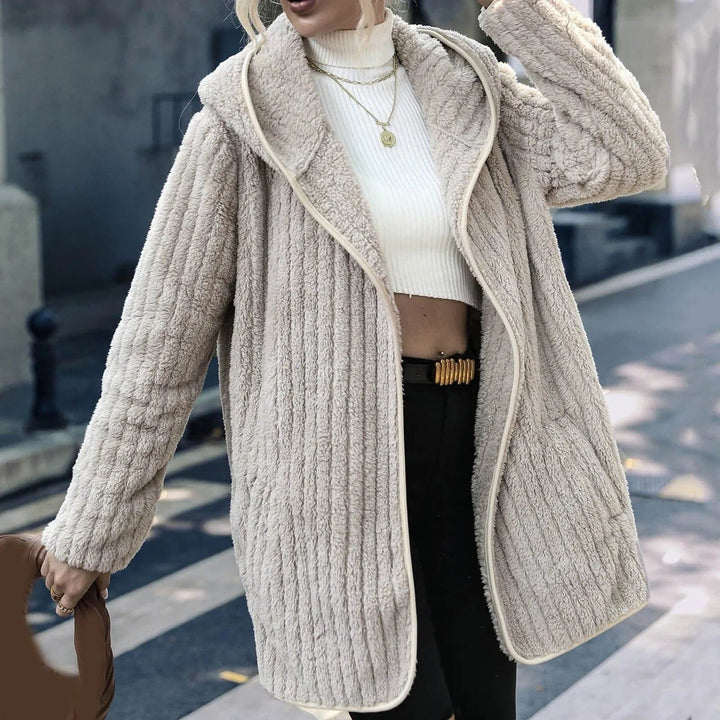 Women's Cardigan - Oversized Fluffy Fleece - Open Front - Long-Sleeved Comfort Fit