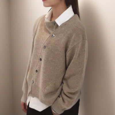Women's Cardigan - Wool Blend - Asymmetric Closure - Loose Fit - Elegant and Comfortable