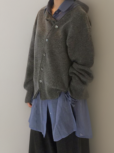 Women's Cardigan - Wool Blend - Asymmetric Closure - Loose Fit - Elegant and Comfortable