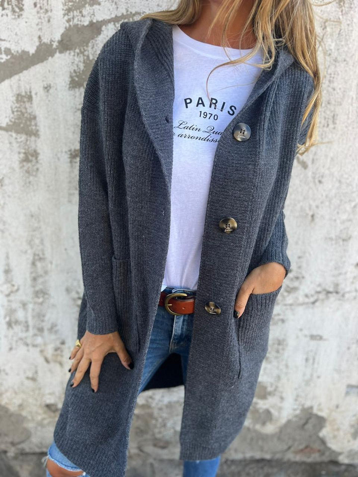 Women's Cardigan - Long Open Front - Ribbed Knit - Button Closure & Front Pockets