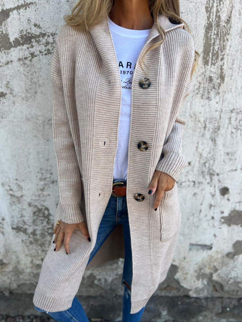 Women's Cardigan - Long Open Front - Ribbed Knit - Button Closure & Front Pockets