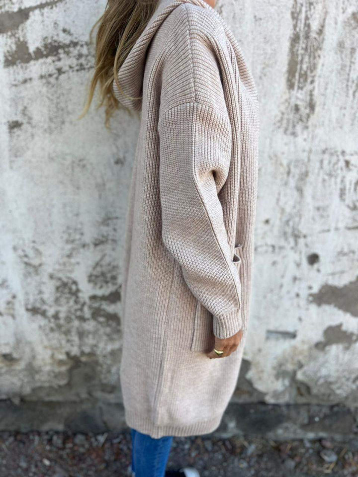 Women's Cardigan - Long Open Front - Ribbed Knit - Button Closure & Front Pockets