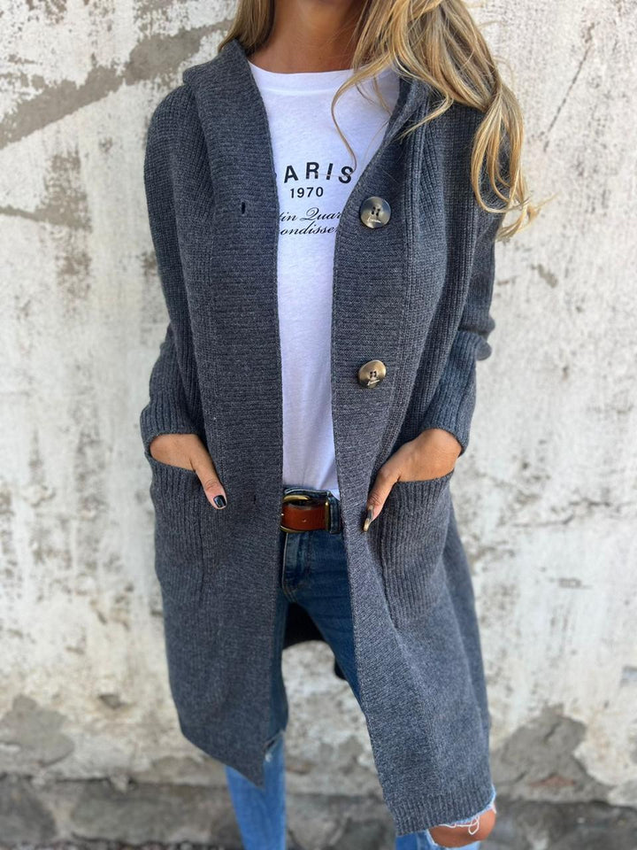 Women's Cardigan - Long Open Front - Ribbed Knit - Button Closure & Front Pockets