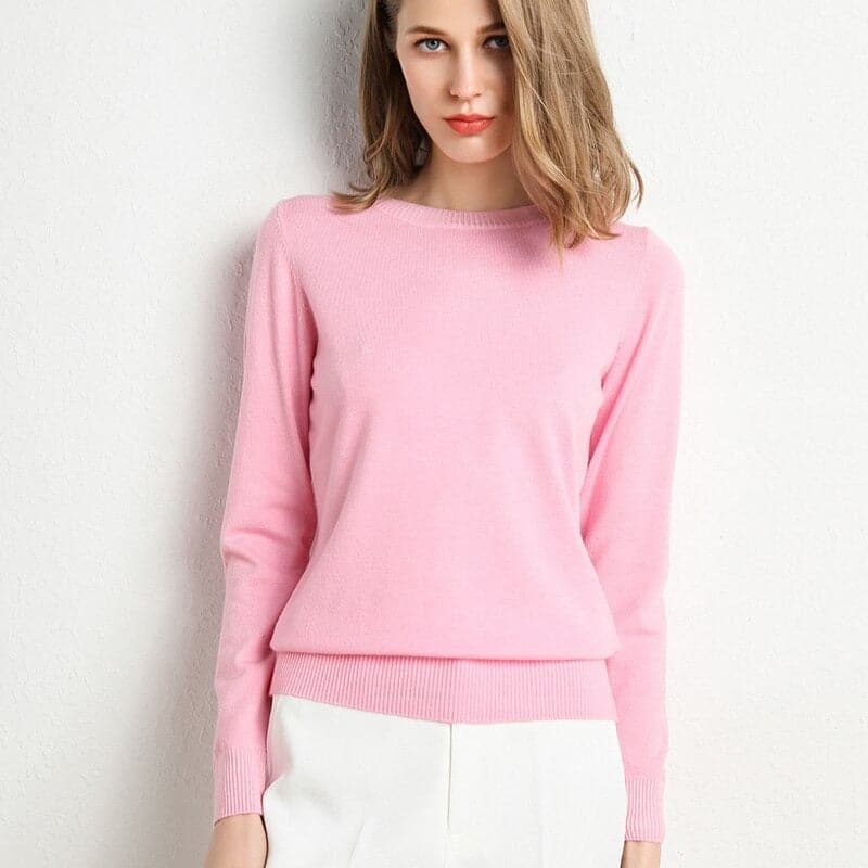 Women's Sweater - Soft Wool Blend - Round Neck - Long Sleeves - Comfortable Fit