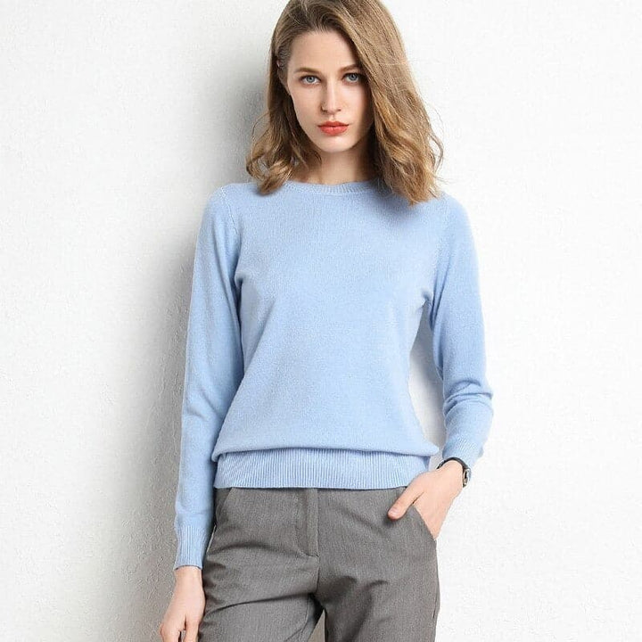 Women's Sweater - Soft Wool Blend - Round Neck - Long Sleeves - Comfortable Fit