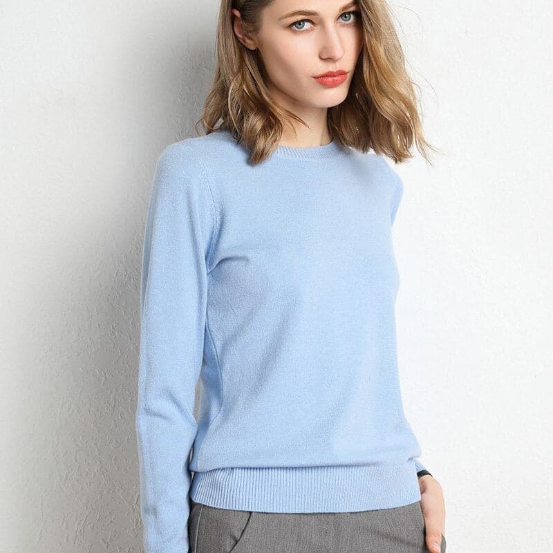 Women's Sweater - Soft Wool Blend - Round Neck - Long Sleeves - Comfortable Fit
