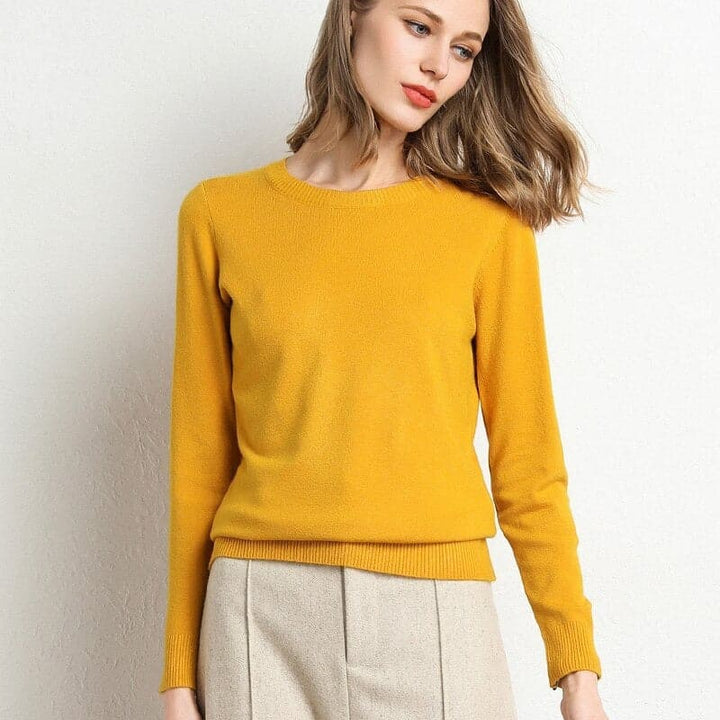 Women's Sweater - Soft Wool Blend - Round Neck - Long Sleeves - Comfortable Fit