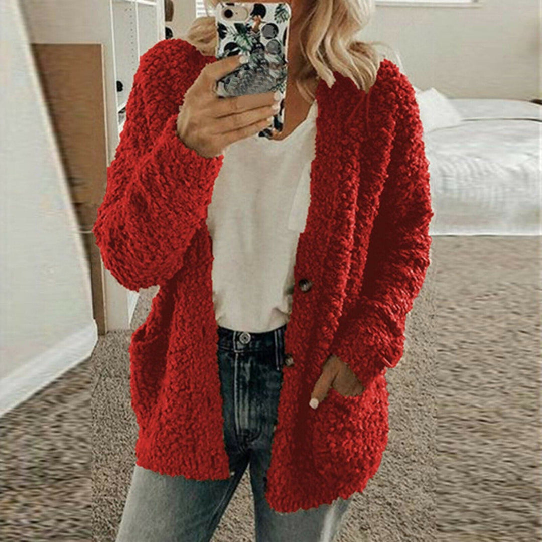 Women's Cardigan - Soft Wool Knit - Relaxed Fit - Chunky Knit with Front Pockets