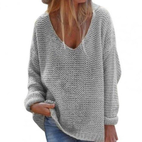 Women's Knit Sweater - Oversized Loose Fit - Soft V-Neck - Long-Sleeved Warm Comfort