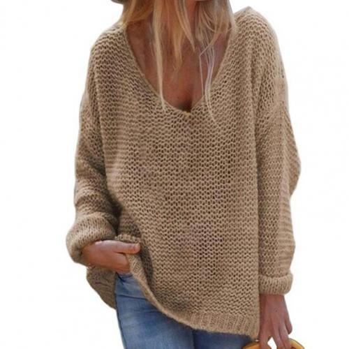 Women's Knit Sweater - Oversized Loose Fit - Soft V-Neck - Long-Sleeved Warm Comfort