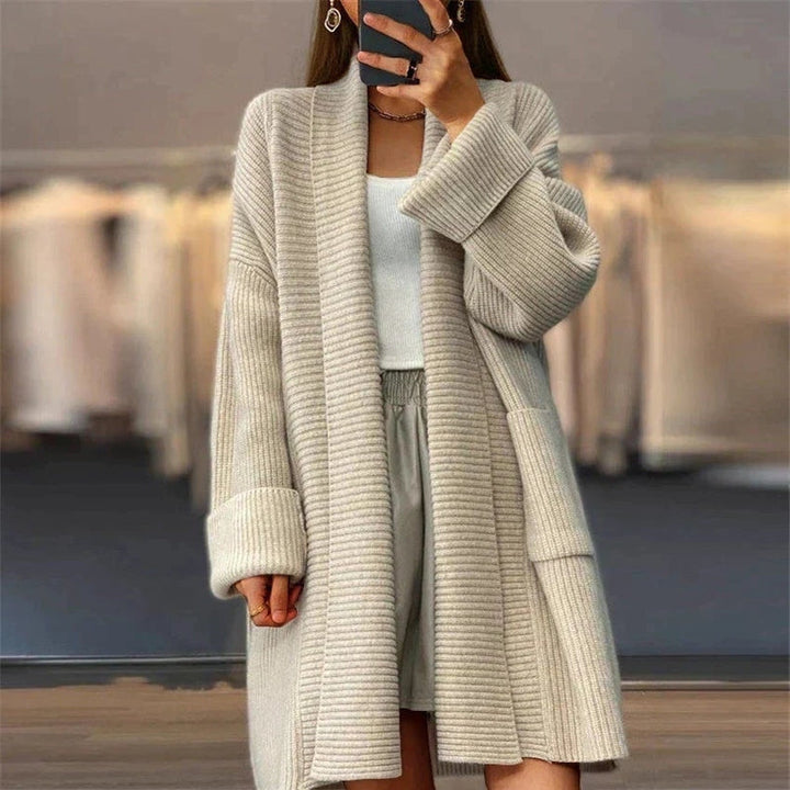 Women's Cardigan - Ribbed Long Style - Open Front with Side Pockets - Casual Fit