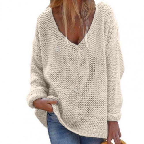 Women's Knit Sweater - Oversized Loose Fit - Soft V-Neck - Long-Sleeved Warm Comfort