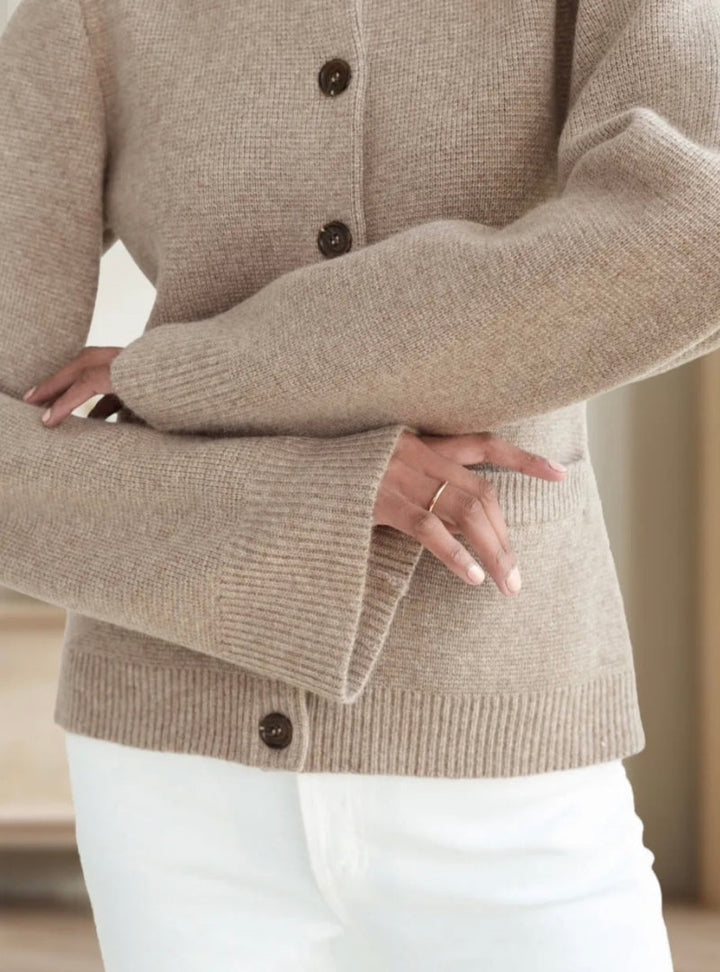 Women's Knit Cardigan - Button Closure - Round Neck - Long Sleeves - Soft and Comfortable